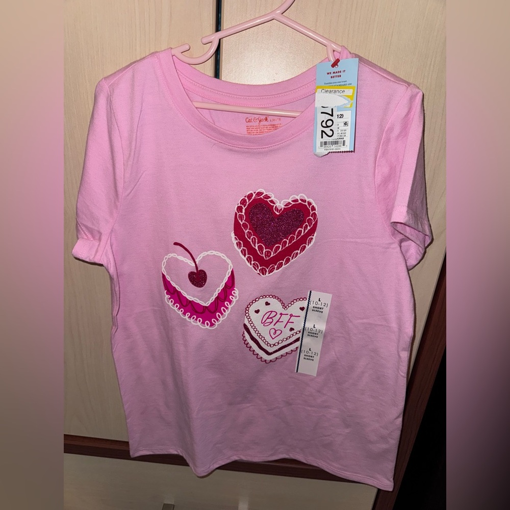 Cat & Jack Girls Pink BFF Heart Graphic T-Shirt Size L 10/12 NWT